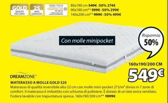 JYSK Dreamzone Materasso a Molle Gold S25 160x190/200 cm offerta