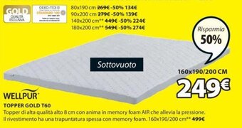JYSK Wellpur Topper Gold T60 160x190/200 cm offerta