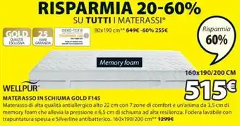 Wellpur Materasso in Schiuma Gold F145 160x190/200 cm
