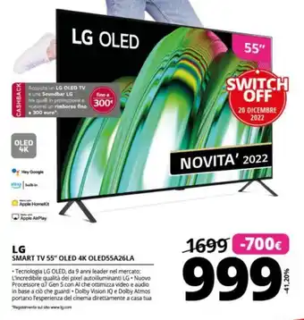 Comet LG Smart TV 55" OLED 4K OLED55A26LA offerta