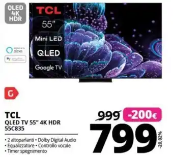 Comet TCL QLED TV 55" 4K HDR 55C835 offerta