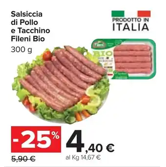 Carrefour Salsiccia di Pollo e Tacchino Fileti Bio 300g offerta