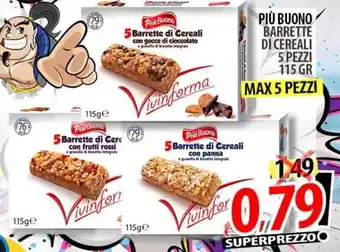 Più Buono Barrette di Cereali 5 pezzi 115 gr