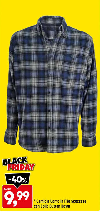 DPiù Camicia Uomo in Pile Scozzese con Collo Button Down offerta