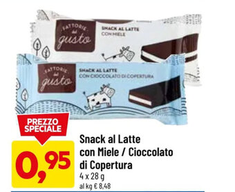 DPiù Snack al Latte con Miele / Cioccolato di Copertura 4 x 28 g offerta