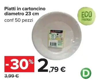 Carrefour Piatti in cartoncino diametro 23cm 50 pezzi offerta