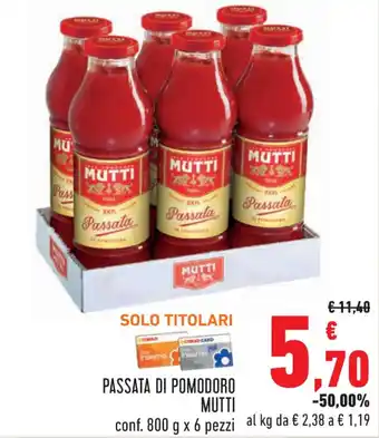 Conad Mutti Passata di Pomodoro conf. 800 g x 6 pezzi offerta