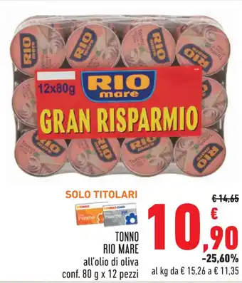Conad Rio Mare Tonno all'olio di oliva conf. 80 g x 12 pezzi offerta