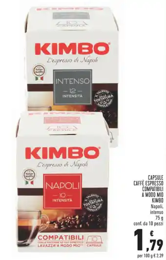 Conad Kimbo Capsule Caffè Espresso Compatibili A Modo Mio Napoli, intenso 75 g conf. da 10 pezzi offerta