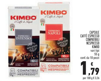 Conad Kimbo Capsule Caffè Espresso Compatibili Nespresso vari tipi 55 g conf. da 10 pezzi offerta
