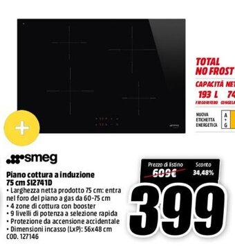 MediaWorld Smeg Piano cottura a induzione 75 cm SI2741D offerta