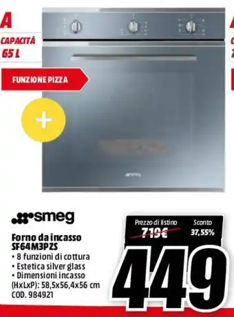 MediaWorld Smeg Forno da incasso SF64M3PZS offerta