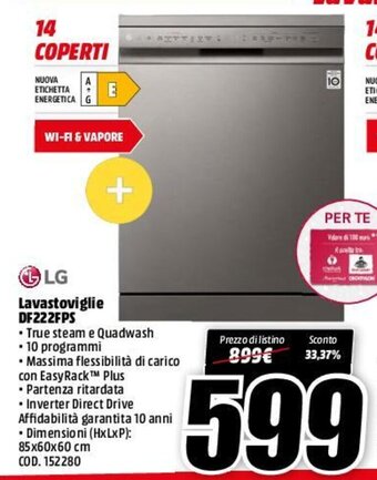 MediaWorld LG Lavastoviglie DF222FPS offerta