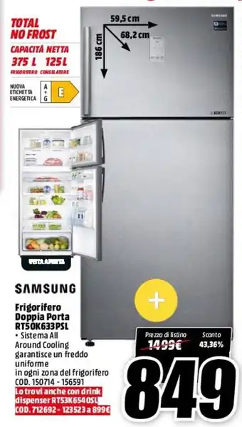 MediaWorld Samsung Frigorifero Doppia Porta RT50K633PSL offerta