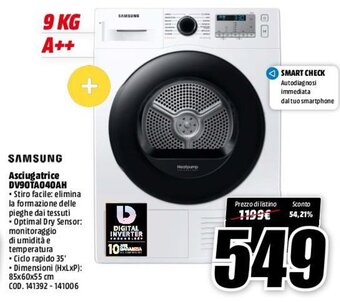 MediaWorld Samsung Asciugatrice DV90TA040AH offerta