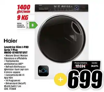 MediaWorld Haier Lavatrice Slim I-PRO Serie 7 Plus HW90-B14979T U1IT offerta