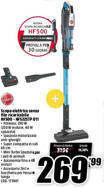 MediaWorld Hoover Scopa elettrica senza filo ricaricabile HF500 - HF522STP 011 offerta