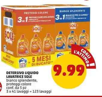 PENNY Detersivo liquido lavatrice sole bianco splendente, proteggi colore conf. da 3 pz 3 x 41 lavaggi = 123 lavaggi offerta