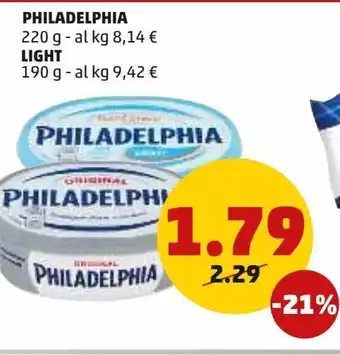 PENNY Philadelphia 220 g - al kg 8,14 € / light 190 g — al kg 9,42 € offerta