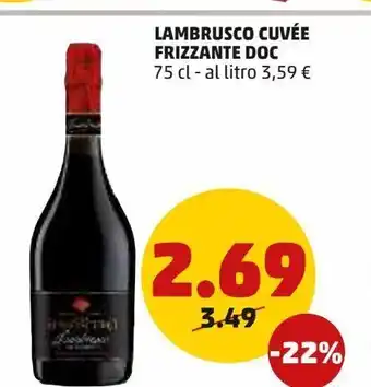 PENNY Lambrusco cuvée frizzante doc 75 cl - al litro 3,59 € offerta