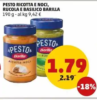 PENNY Pesto ricotta e noci, rucola e basilico barilla 190 g - al kg 9,42 € offerta