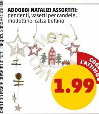 Addobbi natalizi assortiti pendenti, vasetti per candele, mollettine, calza befana