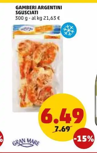 PENNY Gamberi argentini sgusciati 300 g - al kg 21,63 € offerta