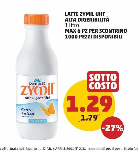 Latte zymil uht alta digeribilita 1 litro offerta di PENNY