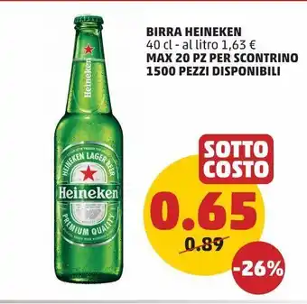 PENNY Birra heineken 40 cl - al litro 1,63 € offerta