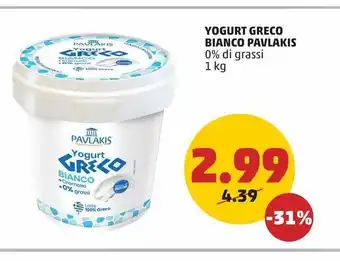 PENNY Yogurt greco bianco pavlakis 0% di grassi 1 kg offerta