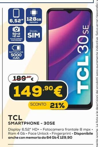 Euronics Tcl smartphone - 30se offerta