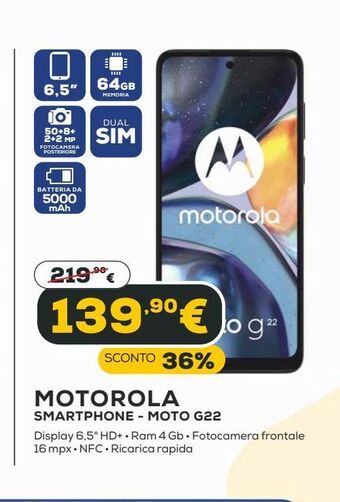 Euronics Motorola smartphone - moto g22 offerta