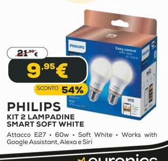 Euronics Philips kit 2 lampadine smart soft white offerta