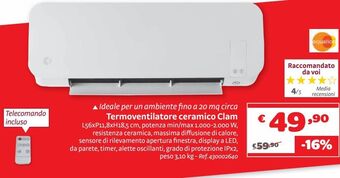 Bricocenter Termoventilatore ceramico clam offerta