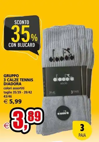 Il Gigante Gruppo 3 calze tennis diadora colori assortiti taglie 35/39, 39/42, 43/46 offerta