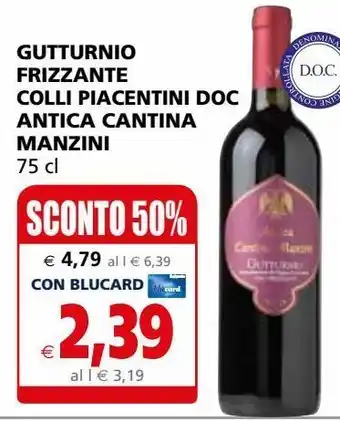 Il Gigante Gutturnio frizzante colli piacentini doc antica cantina manzini 75 cl offerta