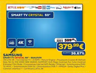 Euronics Smart tv samsung crystal 50'' - 50au7170 offerta