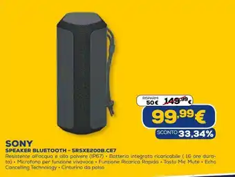 Euronics Speaker bluetooth sony - srsxe200b.ce7 offerta