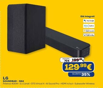 Euronics Lg soundbar sn4 offerta