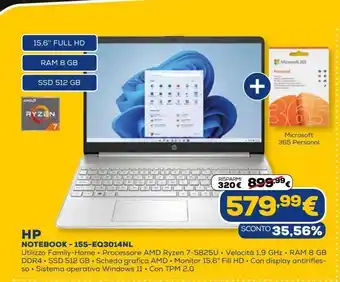Euronics Notebook hp - 15s-eq3014nl offerta