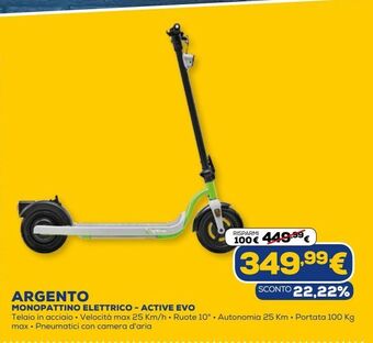 Euronics Argento monopattino elettrico - active evo offerta