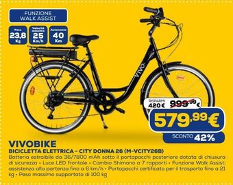 Euronics Vivobike bicicletta elettrica - city donna 26 (m-vcity26b) offerta