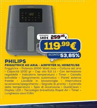 Euronics Friggitrice a aria philips - airfryer xl hd9270/66 offerta