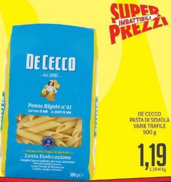 Supermercati Piccolo De Cecco Pasta di Semola Varie Trafile 500 g offerta
