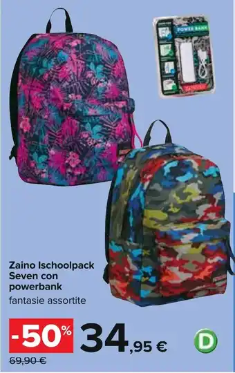 Carrefour Zaino Ischoolpack Seven con powerbank offerta
