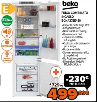 Beko Frigo Combinato Incasso BCNA275E4SN