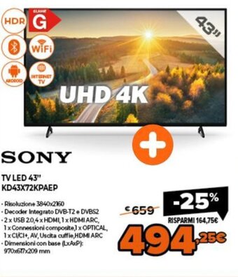Expert Sony TV LED 43" KD43X72KPAEP offerta