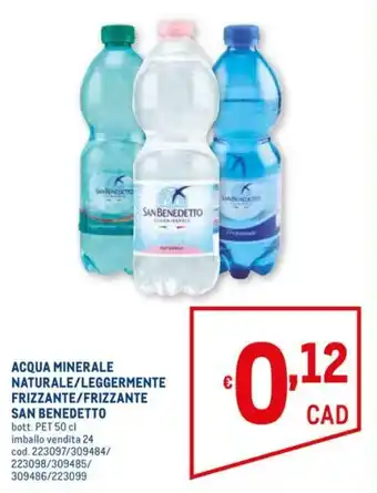 Metro San Benedetto Acqua Minerale Naturale/Leggermente Frizzante/Frizzante 50cl offerta