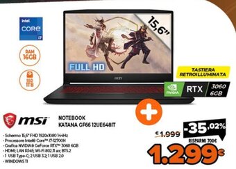 Expert mSi Notebook Katana GF66 12UE648IT offerta