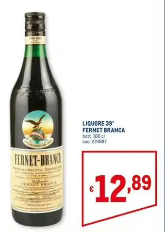 Metro Fernet Branca Liquore 39° 100cl offerta